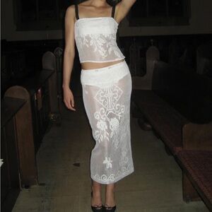 With Jean jéan saint midi skirt white lace beach low rise floral